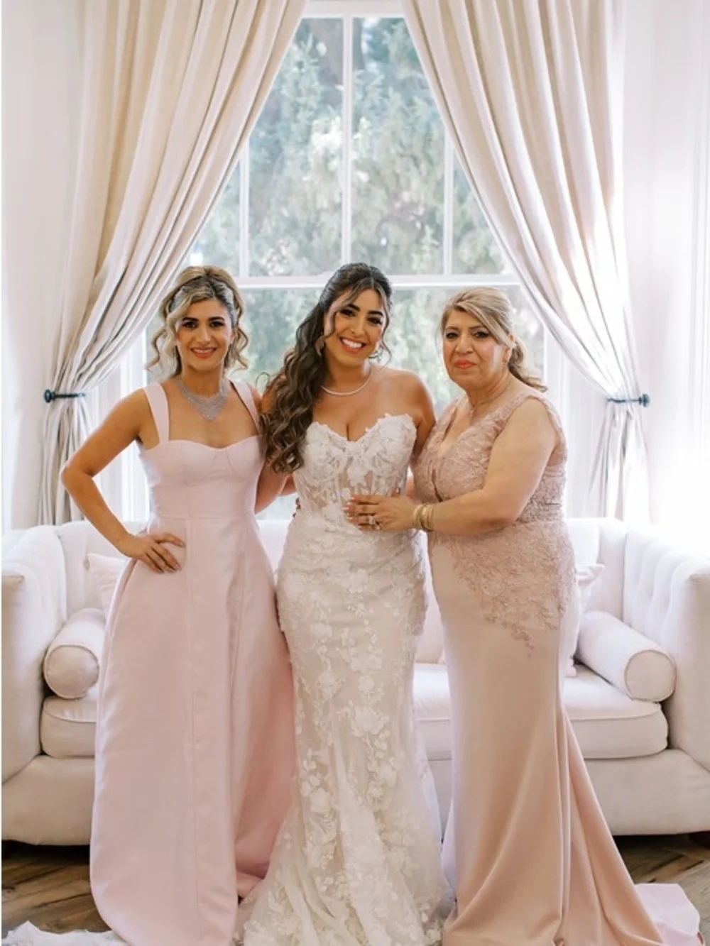 ALFRED SUNG Blush Pink Satin Sweetheart Neck A-Line Gown - Picture 5 of 6